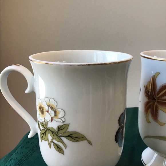 Vintage Shafford Chinese Garden Mug Set Japan‎ Footed Lilly Butterfly Tall - Picture 7 of 8